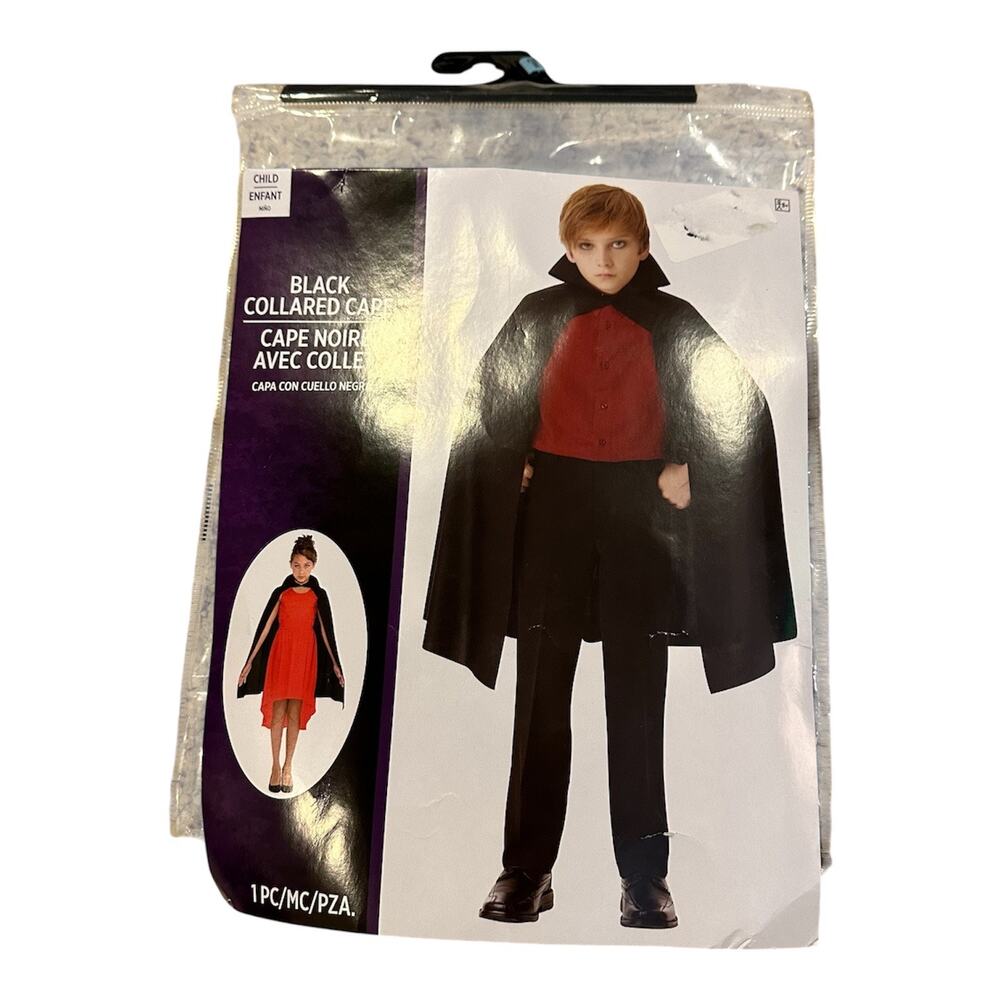 Black Hooded Cape Child Size Costume Halloween Party Dress Up Cosplay School Boy